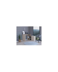 Escritorio En L Wuhan, Humo, con Múltiples Entrepaños Para Ubicar Objetos y Una Puerta Abatible