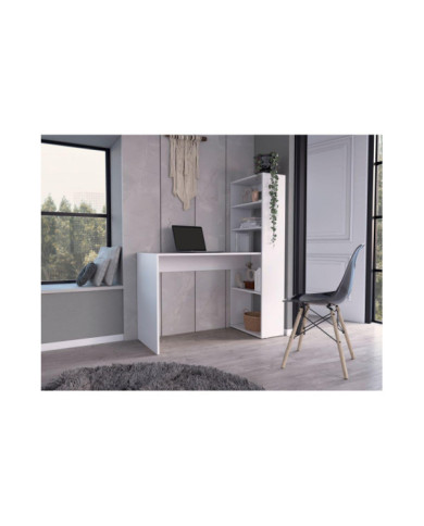 Escritorio, Alma, Blanco, con Amplia Superficie y Dos Entrepaños