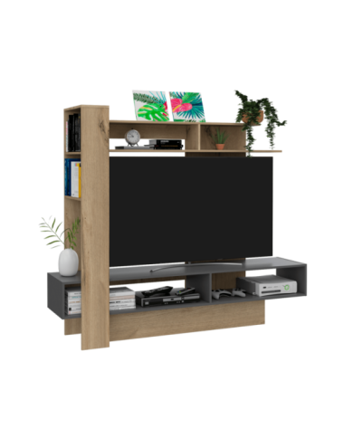 Mesa Para Tv Vegas, Café Claro y Plata Oscuro, con Espacio Para Televisor de Hasta 55 Pulgadas