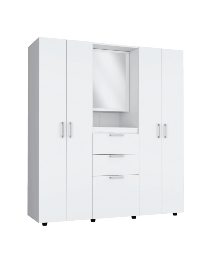 Closet Camelia, Blanco, con Dos Cajones, Seis Puertas y Tubos Metalicos