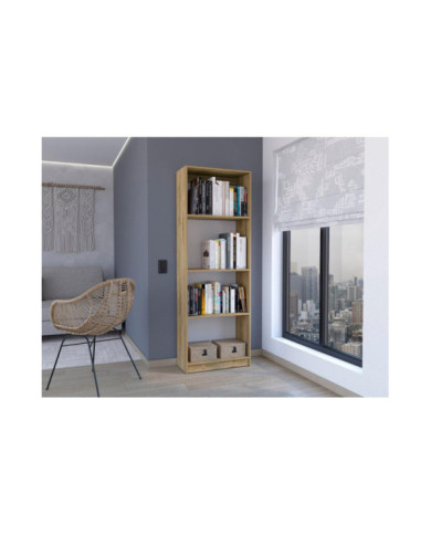 Biblioteca Home, Macadamia y Blanco Cartón, con Cuatro Entrepaños