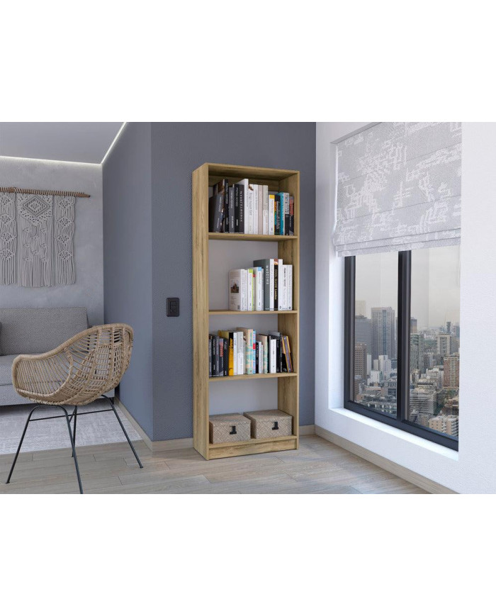 Biblioteca Home, Macadamia y Blanco Cartón, con Cuatro Entrepaños