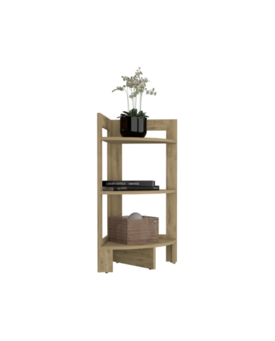 Mesa Auxiliar Esquinera, Athos, Macadamia, con Tres Entrepaños