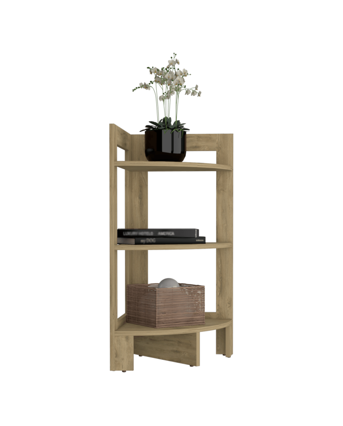 Mesa Auxiliar Esquinera, Athos, Macadamia, con Tres Entrepaños