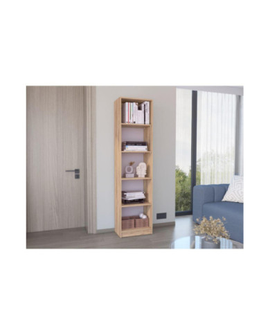 Biblioteca Home Eco, Macadamia y Blanco Cartón, con Cinco Entrepaños