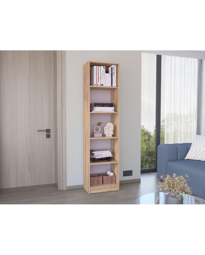 Biblioteca Home Eco, Macadamia y Blanco Cartón, con Cinco Entrepaños