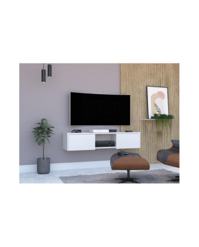 Mesa Para Tv Flotante Gleid, Blanca, con Dos Puertas Abatibles