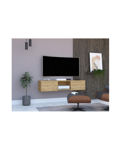 Mesa Para Tv Flotante Gleid, Macadamia, con Dos Puertas Abatibles