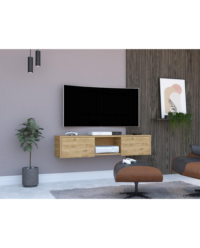 Mesa Para Tv Flotante Gleid, Macadamia, con Dos Puertas Abatibles