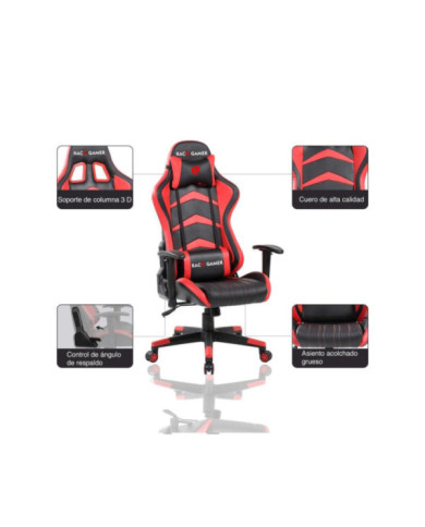 Silla Gamer Premium Rojo y Negro, con Cómodo Espaldar y Rodachines