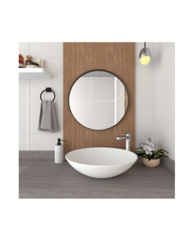 Espejo Circular Aron, Negro, con Marco En Estructura Metálica