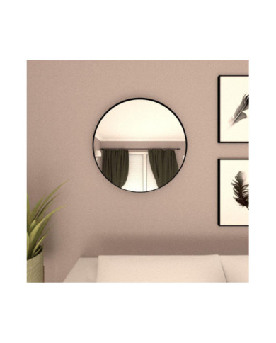 Espejo Circular Lisboa, Negro, con Marco En Estructura Metálica