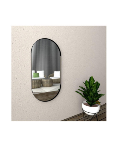 Espejo Rectangular Lukman, Negro, con Marco En Estructura Metálica