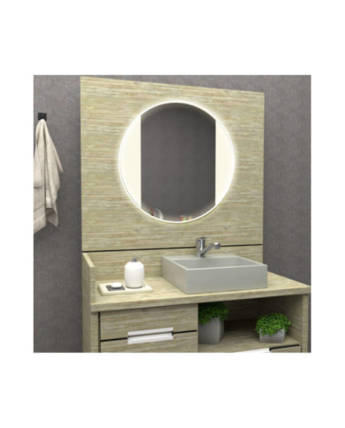 Espejo Redondo Lucca, Gris, con Luz Led