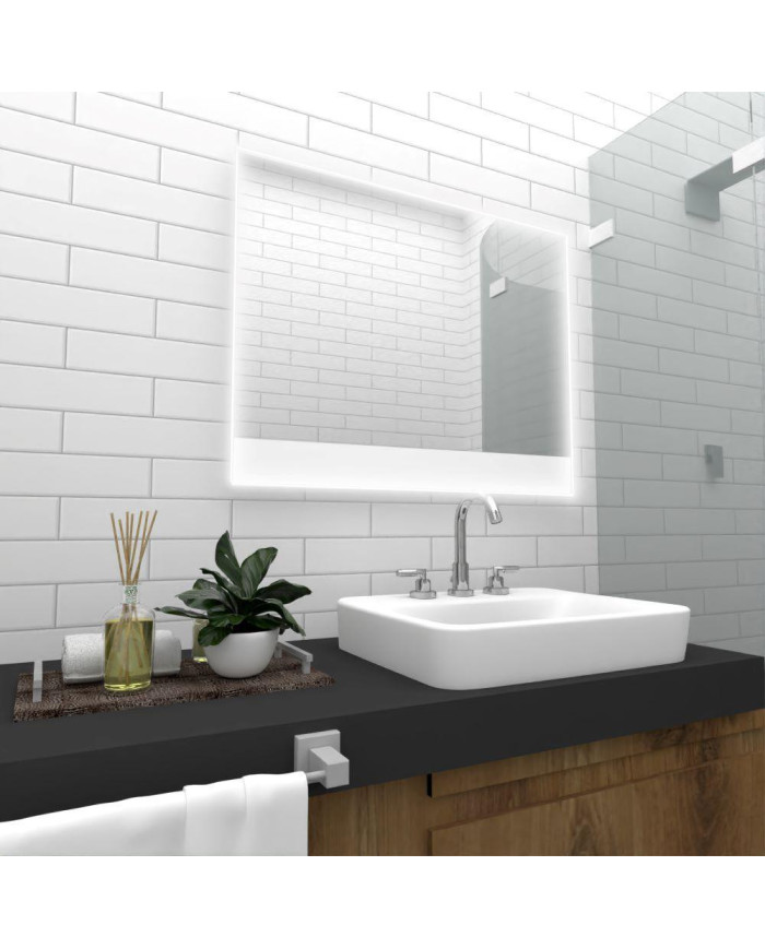 Espejo Rectangular Palermo, Gris, con Luz Led