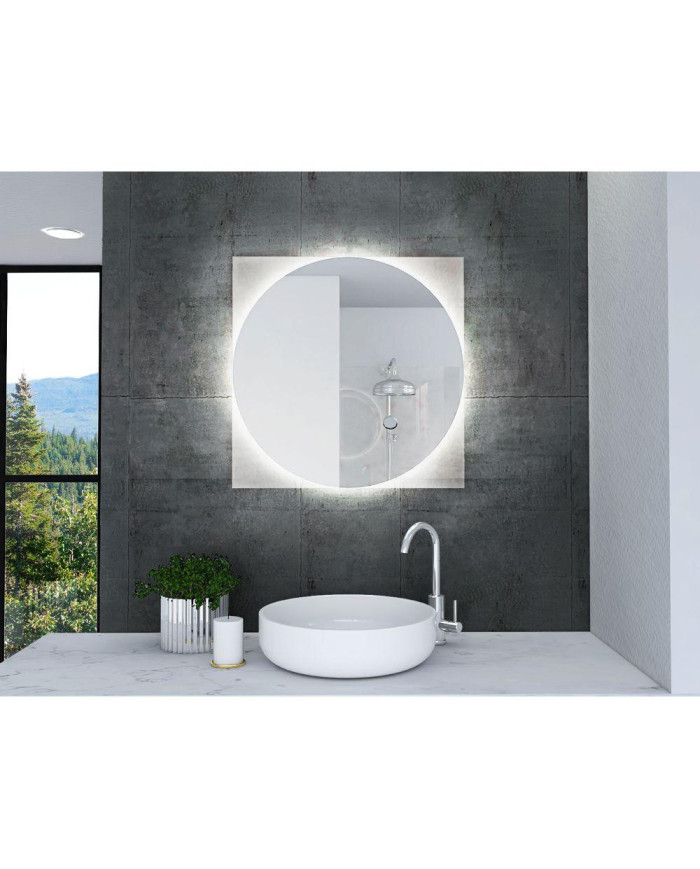 Espejo Cuadrado Salerno, Gris, con Luz Led
