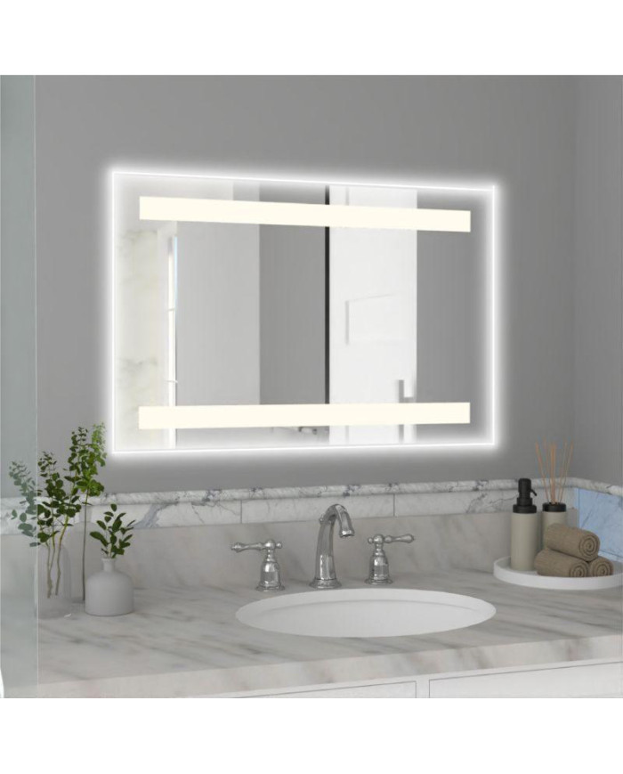 Espejo Rectangular Udine, Gris, con Luz Led