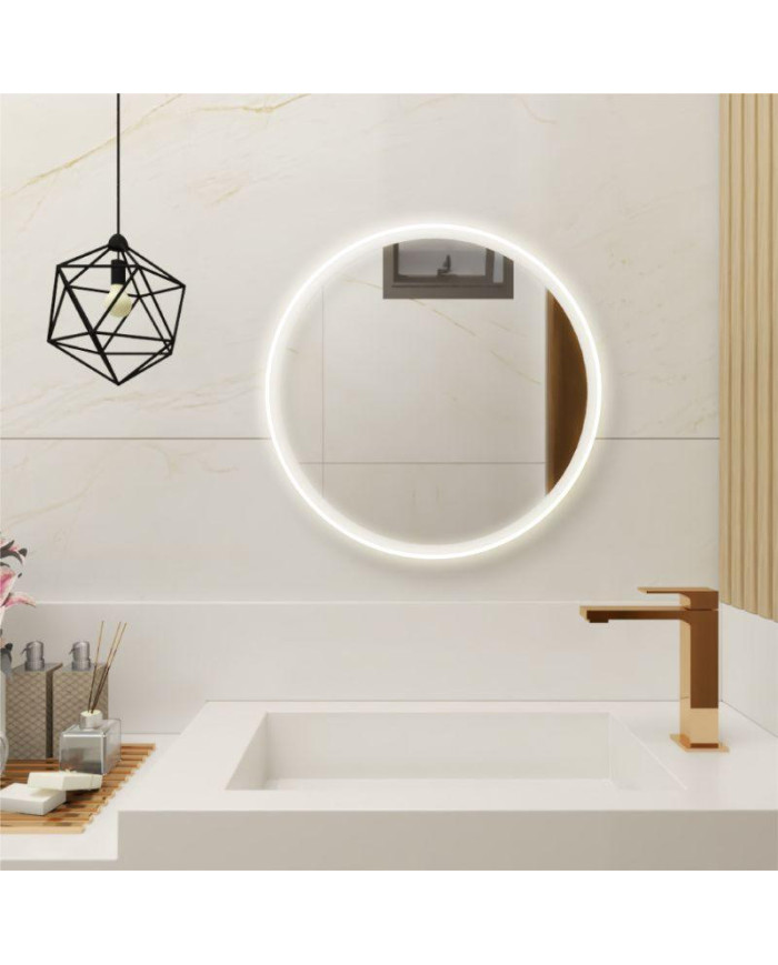 Espejo Circular Venezia, Gris, con Luz Led