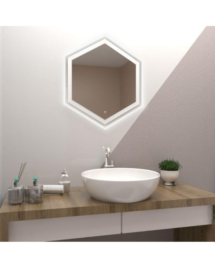 Espejo Hexagonal Wolf, Gris, con Luz Led y Touch