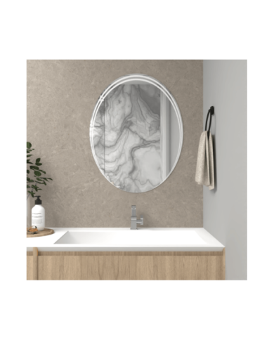 Espejo Ovalado Zahara, Gris, con Líneas Curvas En Samdblasting