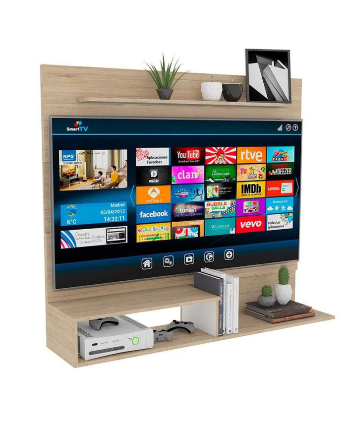 Panel de Tv Ascher, Beige y Blanco, con Espacio Para Televisor de Hasta 55 Pulgadas