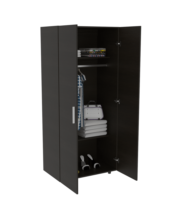 Closet Carlota, Wengue, con Un Tubo Cromado y Dos Entrepaños