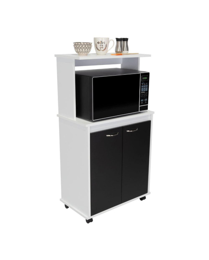 Módulo Microondas Palma, Blanco y Wengue, con Dos Puertas Abatibles y Rodachinas Para Su Fácil Desplazamiento