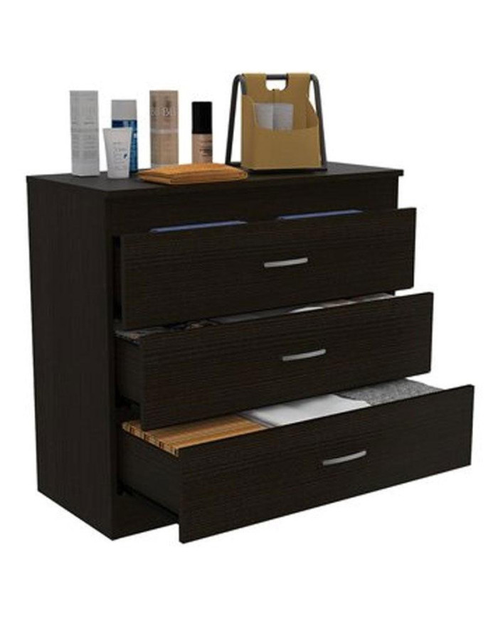 Organizador Conor, Wengue, con Tres Cajones Organizadores y Manijas Metálicas