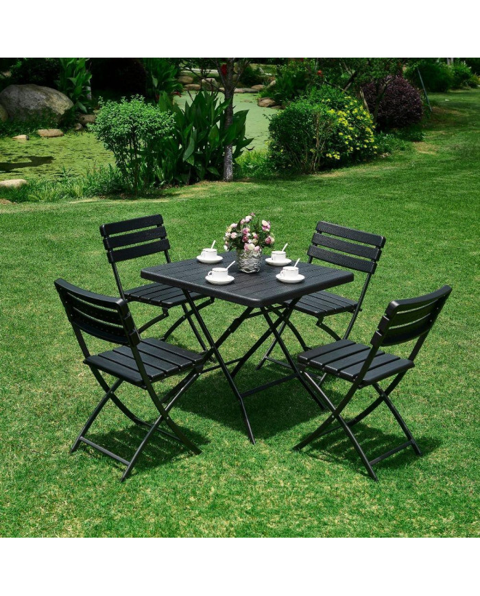 Comedor de Exterior Yogui, Negro, Incluye Cuatro Sillas