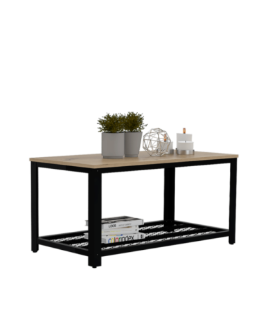 Mesa de Centro Dusty, Café Claro, con Estructura Metálica Negra