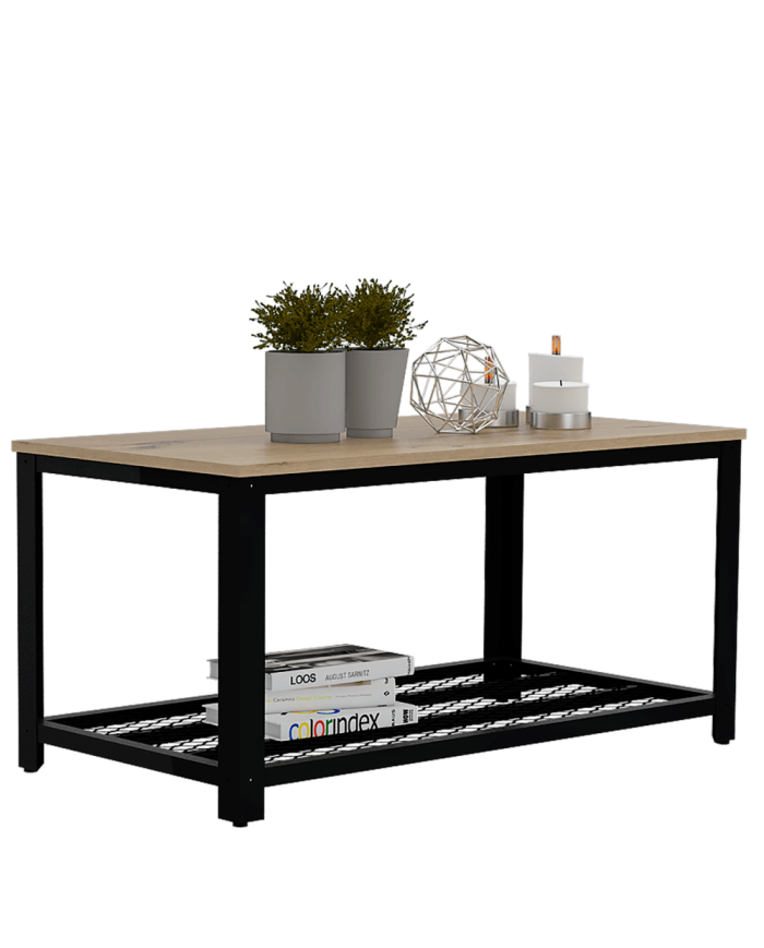 Mesa de Centro Dusty, Café Claro, con Estructura Metálica Negra