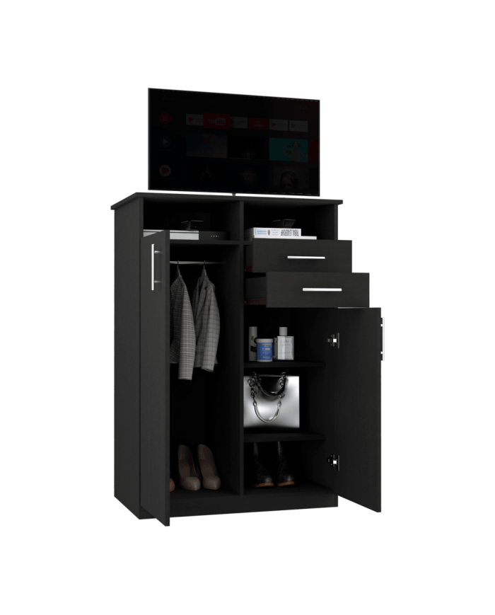 Closet Donat, Wengue, con Dos Cajones Deslizables y Tres Entrepaños Móviles