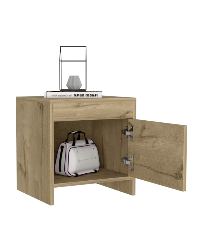 Mesa de Noche Tutto, Café Claro, con Cajón Para Guardar Objetos Ideal Para Espacios Reducidos