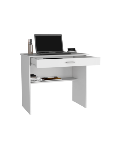 Escritorio Eros, Blanco, con Cajón Multiusos de Correderas Metálicas Deslizables