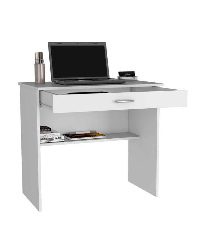 Escritorio Eros, Blanco, con Cajón Multiusos de Correderas Metálicas Deslizables