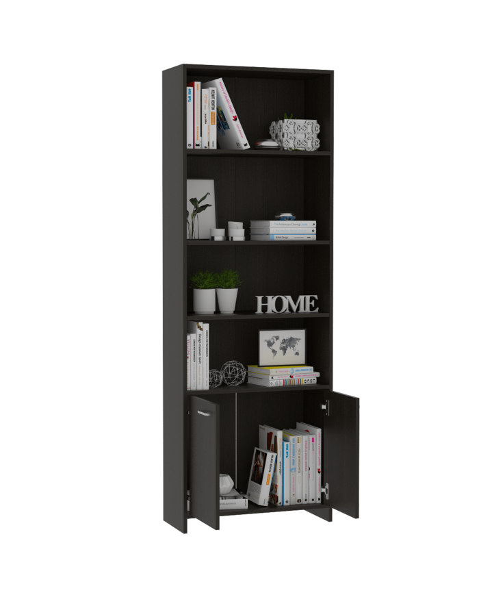 Biblioteca Milán, Wengue, con Dos Puertas Abatibles y Cuatro Entrepaños