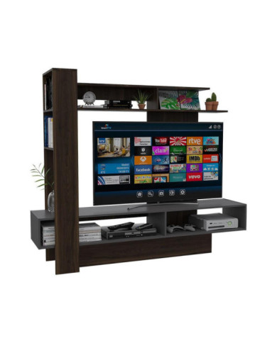 Mesa Para Tv Vegas, Caoba y Plata Oscuro, con Espacio Para Televisor de Hasta 65 Pulgadas