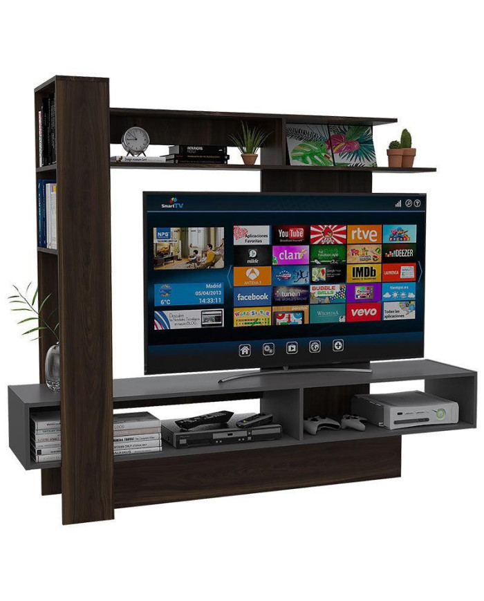 Mesa Para Tv Vegas, Caoba y Plata Oscuro, con Espacio Para Televisor de Hasta 65 Pulgadas