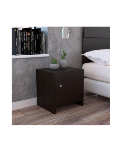 Mesa de Noche Tutto, Wengue, con Un Cajón Amplio Ideal Para Espacios Pequeños
