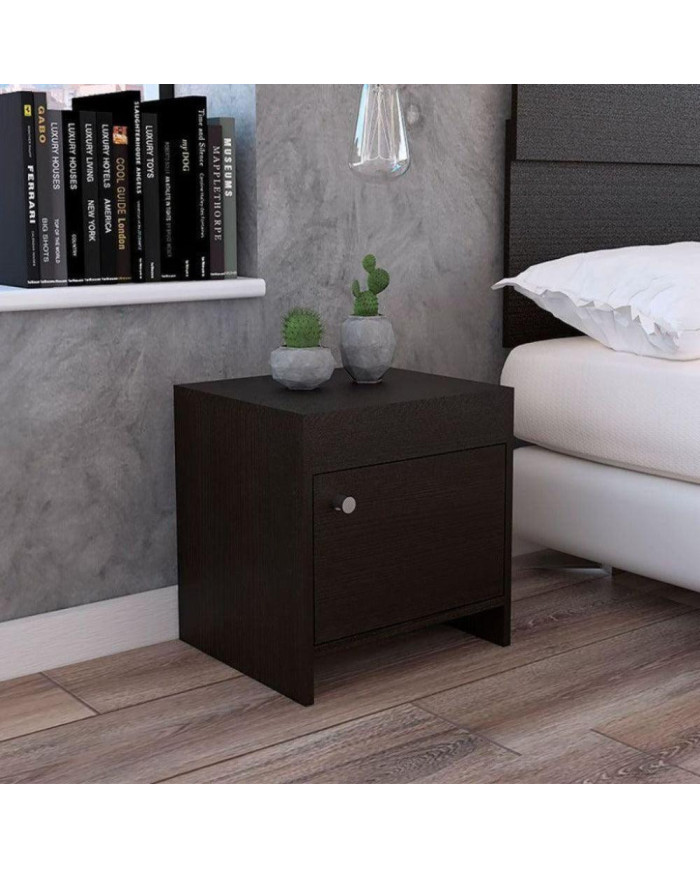 Mesa de Noche Tutto, Wengue, con Un Cajón Amplio Ideal Para Espacios Pequeños