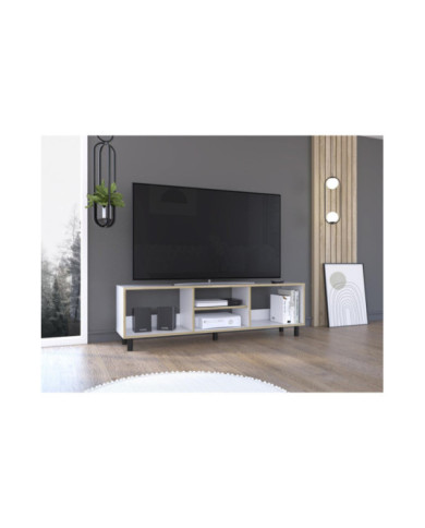 Mesa Para Tv Tunez Blanco y Café Claro Para Televisor Hasta 70 Pulgadas