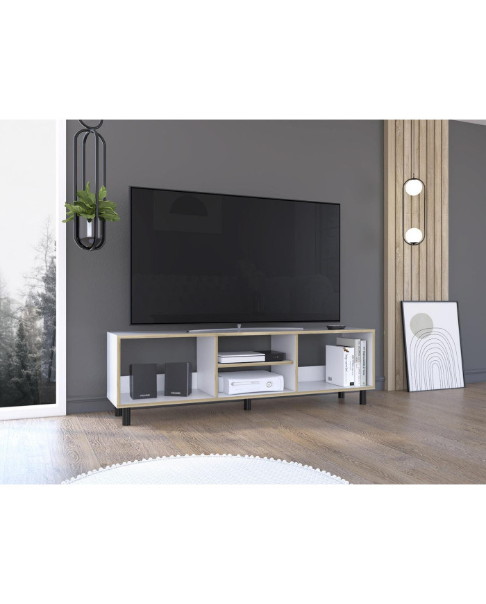 Mesa Para Tv Tunez Blanco y Café Claro Para Televisor Hasta 70 Pulgadas