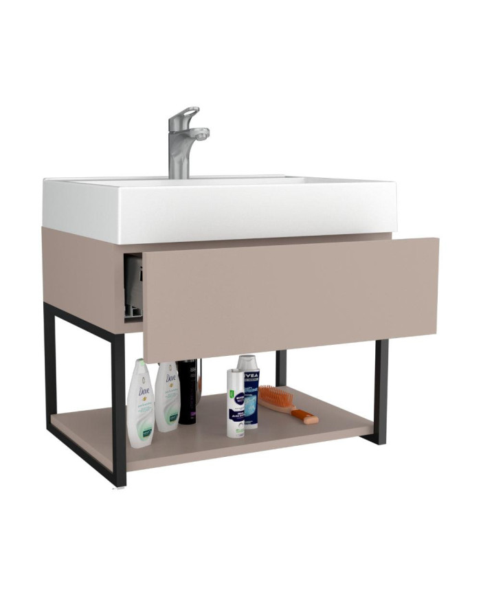 Mueble Lavamanos Zafi, Cocoa, con Un Cajón Ideal Para Guardar Objetos