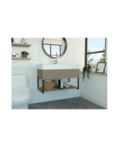 Mueble Lavamanos Zafi, Cocoa, con un entrepaño para ubicar objetos de aseo