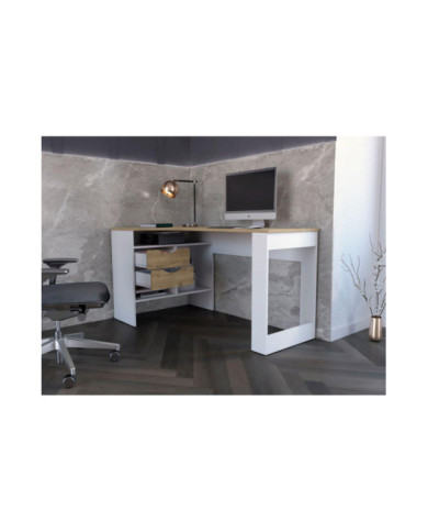 Escritorio Noah, Macadamia y Blanco Vainilla, con Un Cajón y Dos Entrepaños