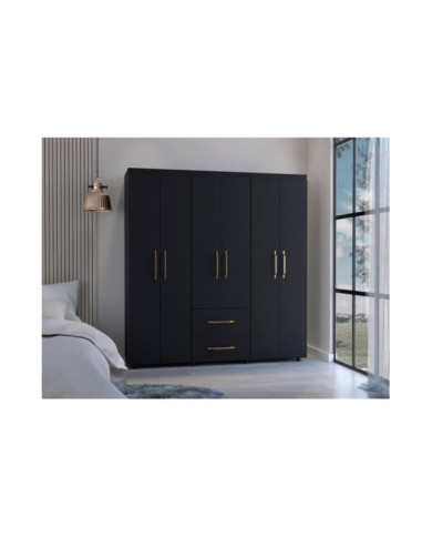 Closet Golden, Wengue y Dorado, Variedad de Entrepaños y Seis Puertas Abatibles