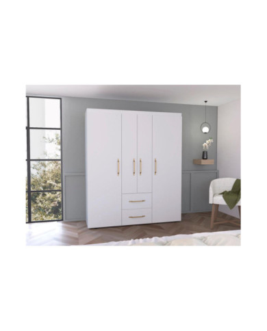 Closet Eco Golden, Blanco y Dorado, Variedad de Entrepaños y Cuatro Puertas Abatibles