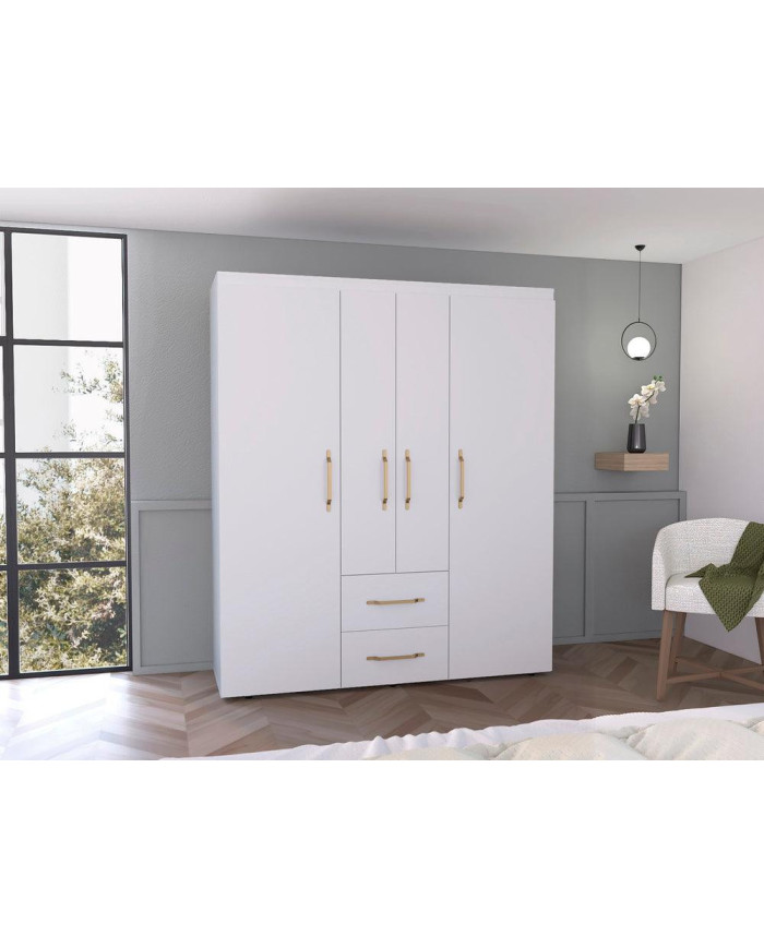 Closet Eco Golden, Blanco y Dorado, Variedad de Entrepaños y Cuatro Puertas Abatibles