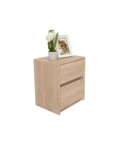 Mesa de Noche Ozzan, Beige y Blanco, con Dos Cajones Deslizables con Apertura Sin Manijas