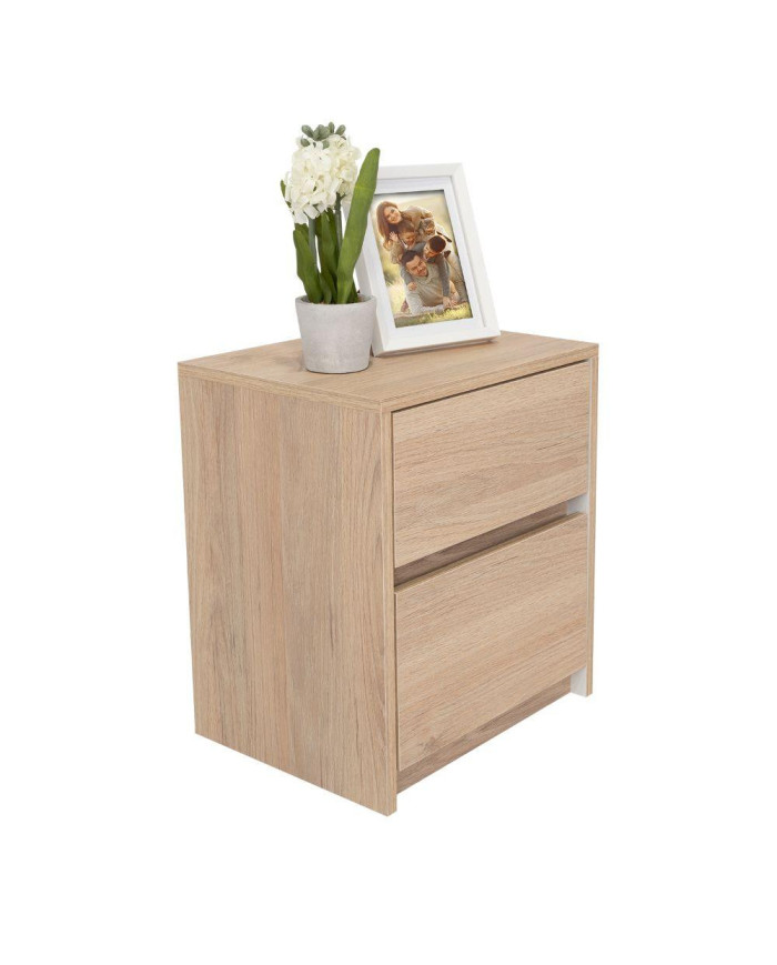 Mesa de Noche Ozzan, Beige y Blanco, con Dos Cajones Deslizables con Apertura Sin Manijas